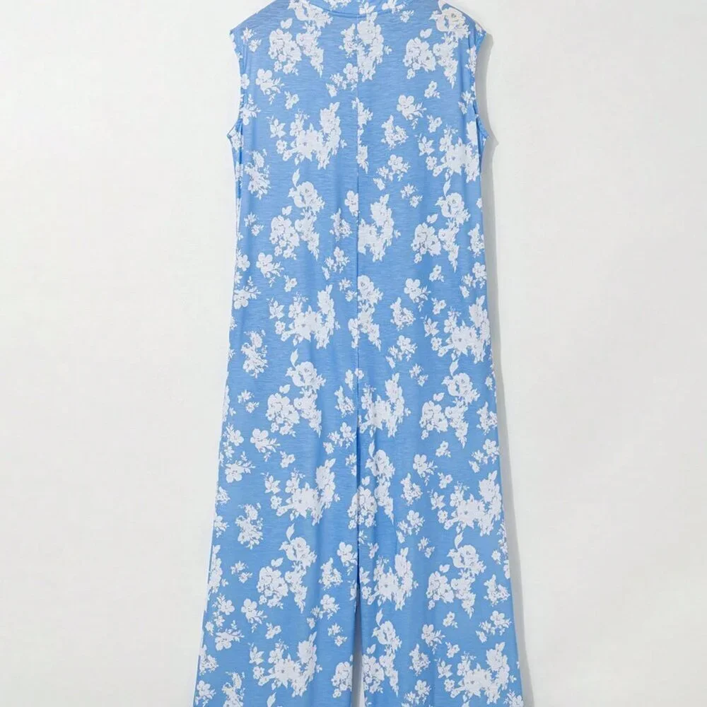 Blue Boho Women's Forget-Me-Not Print Wide Leg Sleeveless Jumpsuit - Picture 4 of 8